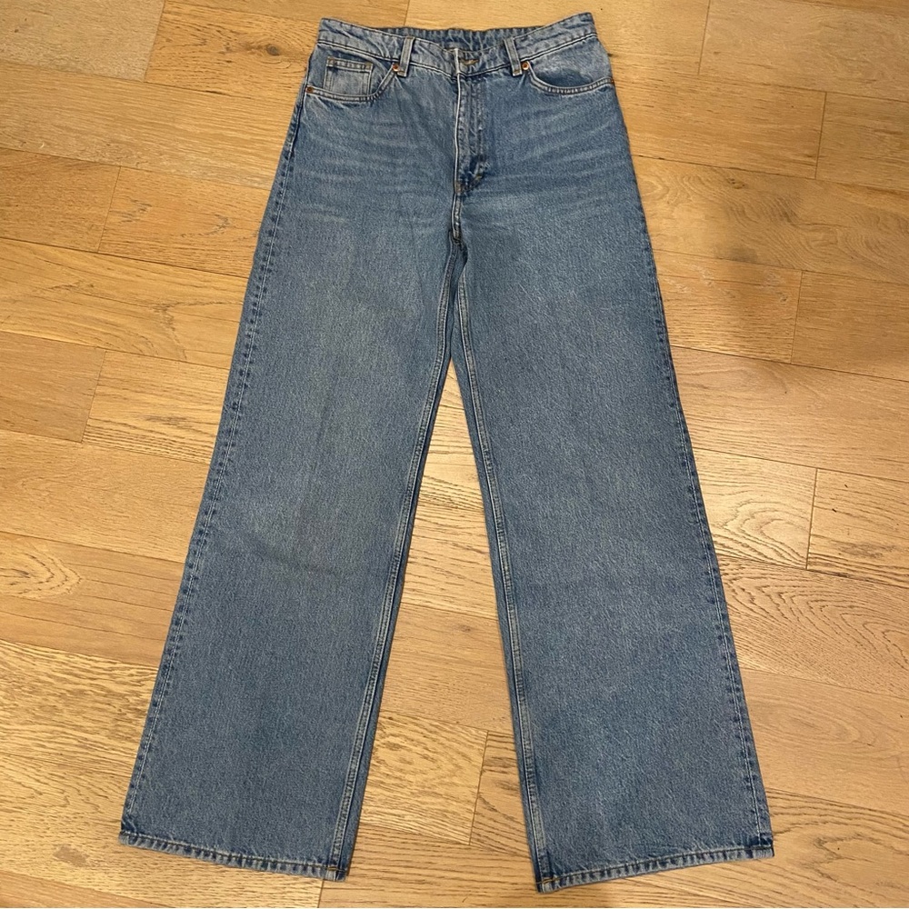 Monki Yoko Wide Leg Blue Jeans